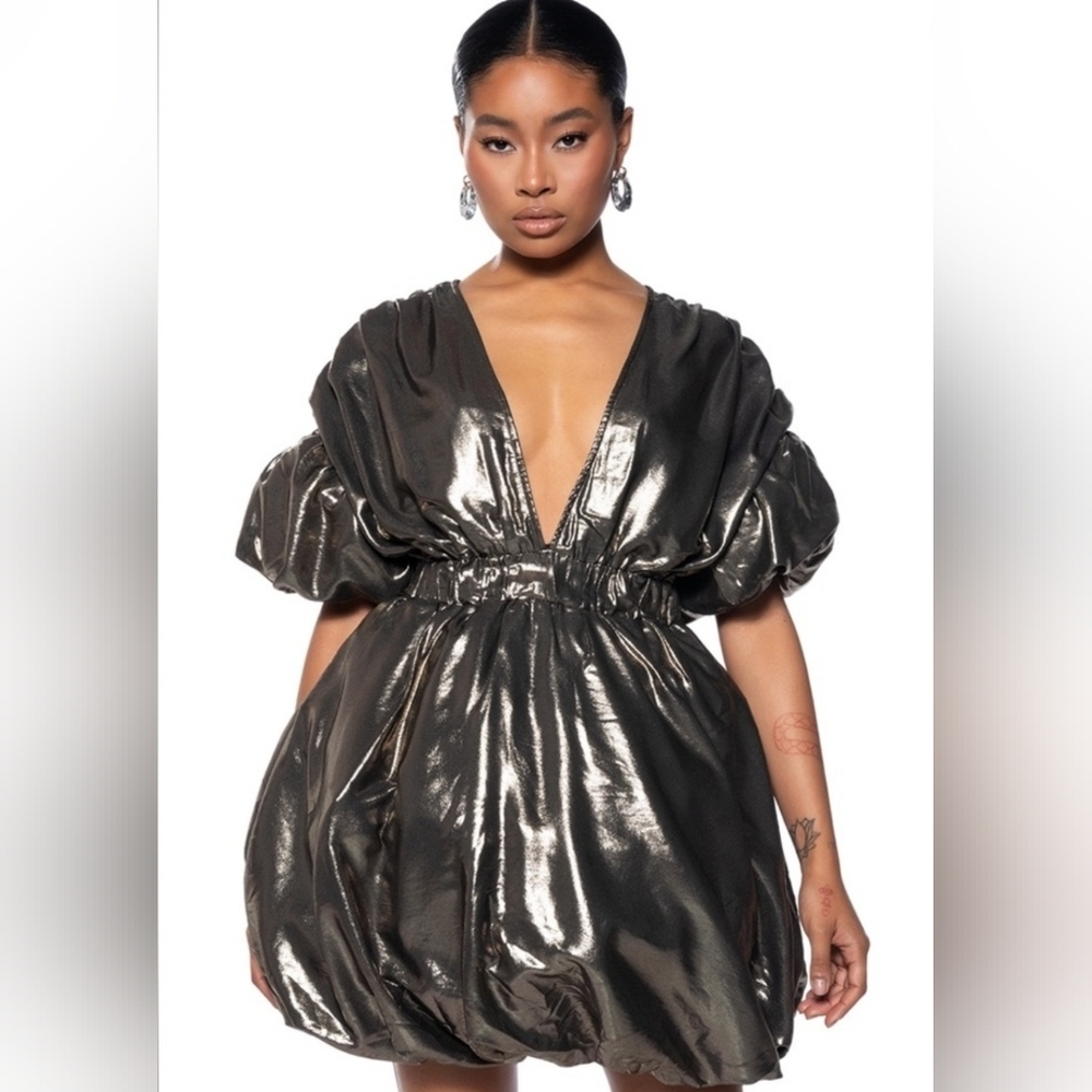 Akira June Puff Dress, Gold, XL